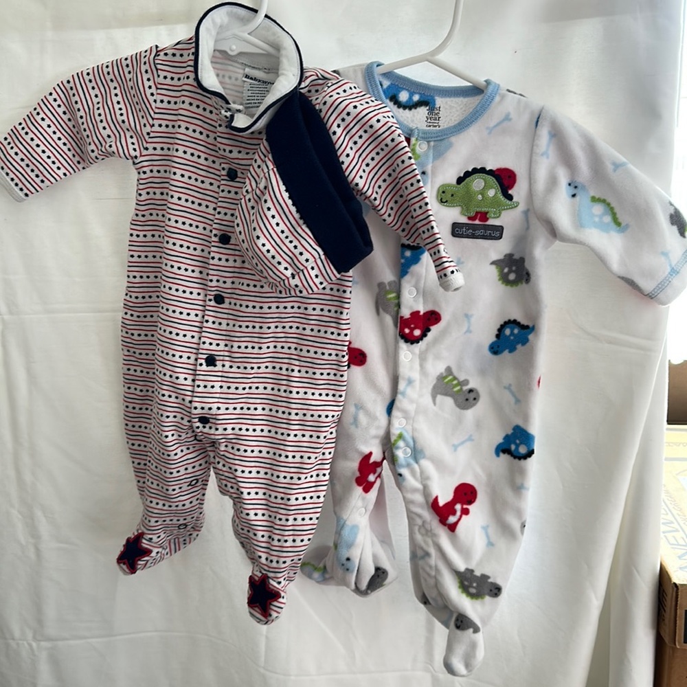 Bundle: Carter’s 3 mo footie pjs (qty 1) and Babyworks 3-6 mo footie pjs (qty 1)